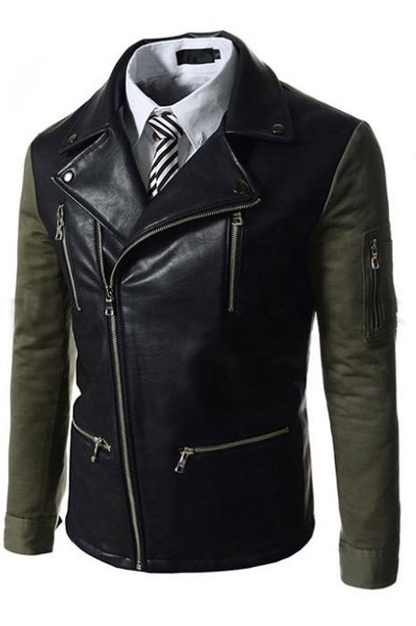 Veste En Pu À Manches Longues Et Zippée À Revers Cool Pour Hommes