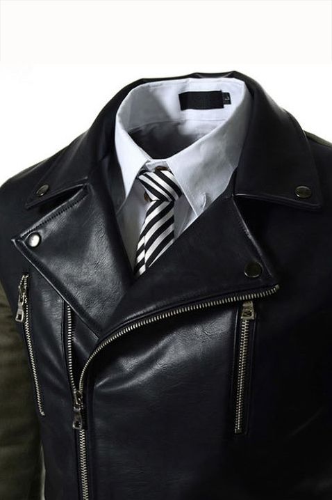 Veste En Pu À Manches Longues Et Zippée À Revers Cool Pour Hommes