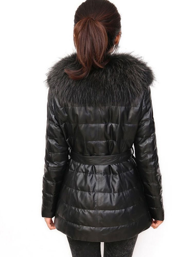 Veste En Pu Mi-longue En Fausse Fourrure Pour Femme