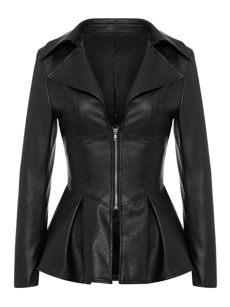 Veste Pu Standard Zipper Fall Pu Pour Femme