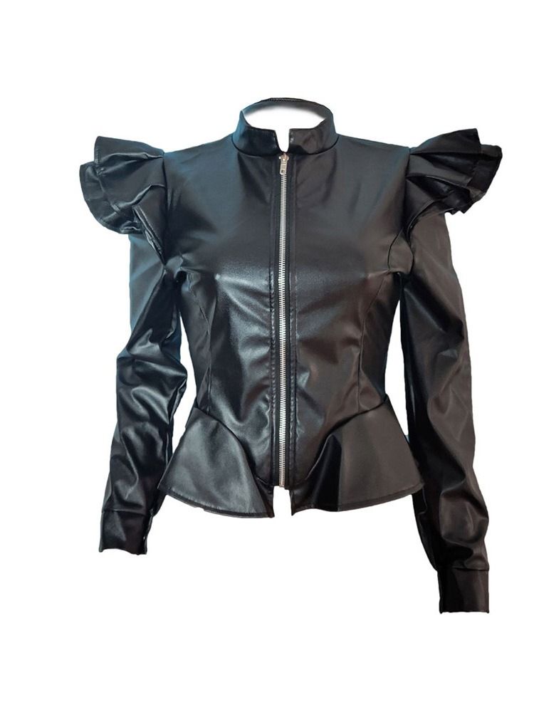 Veste Pu Zipper Slim Standard Automne Pour Femme