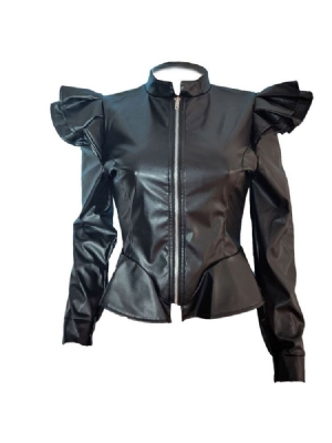 Veste Pu Zipper Slim Standard Automne Pour Femme