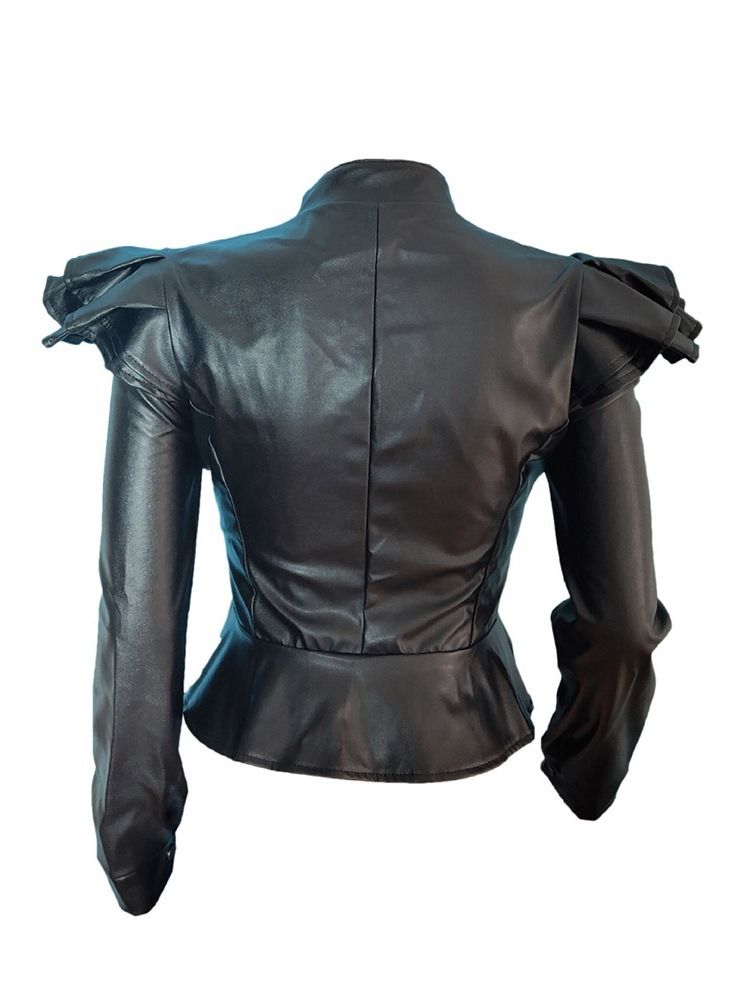 Veste Pu Zipper Slim Standard Automne Pour Femme