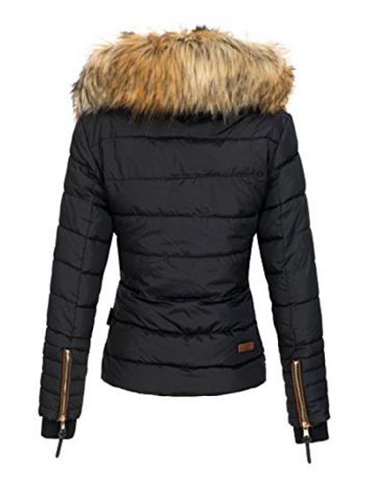 Veste Slim Pour Femme Avec Fermeture À Glissière En Fausse Fourrure