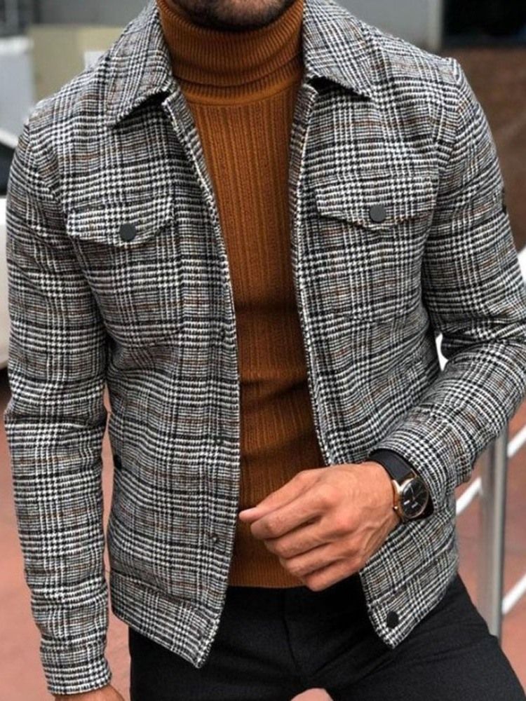 Veste Slim Homme À Revers À Carreaux Et À Poche