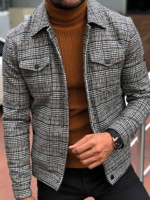 Veste Slim Homme À Revers À Carreaux Et À Poche