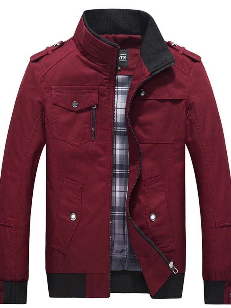 Veste Slim Pour Hommes À Col Roulé Et Poches Color Block