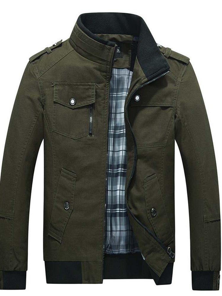 Veste Slim Pour Hommes À Col Roulé Et Poches Color Block