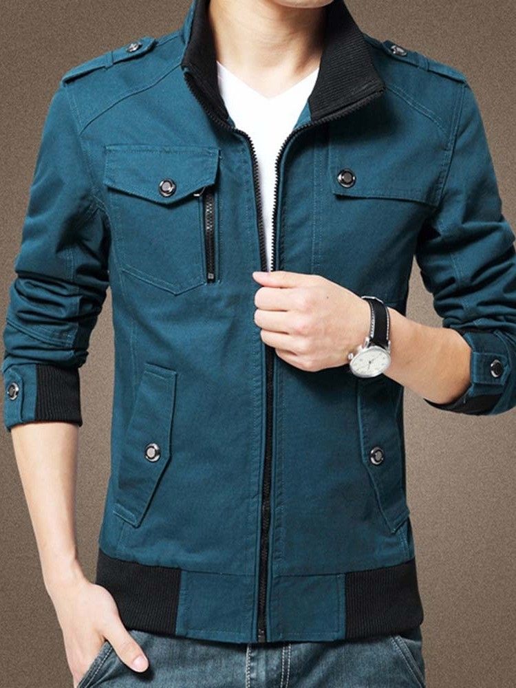 Veste Slim Pour Hommes À Col Roulé Et Poches Color Block