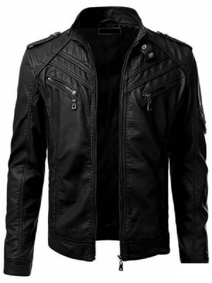 Veste Slim Pour Hommes À Fermeture Éclair Et Col Montant