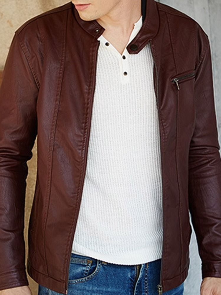 Veste Unie Pour Hommes Avec Col Montant Et Fermeture Éclair