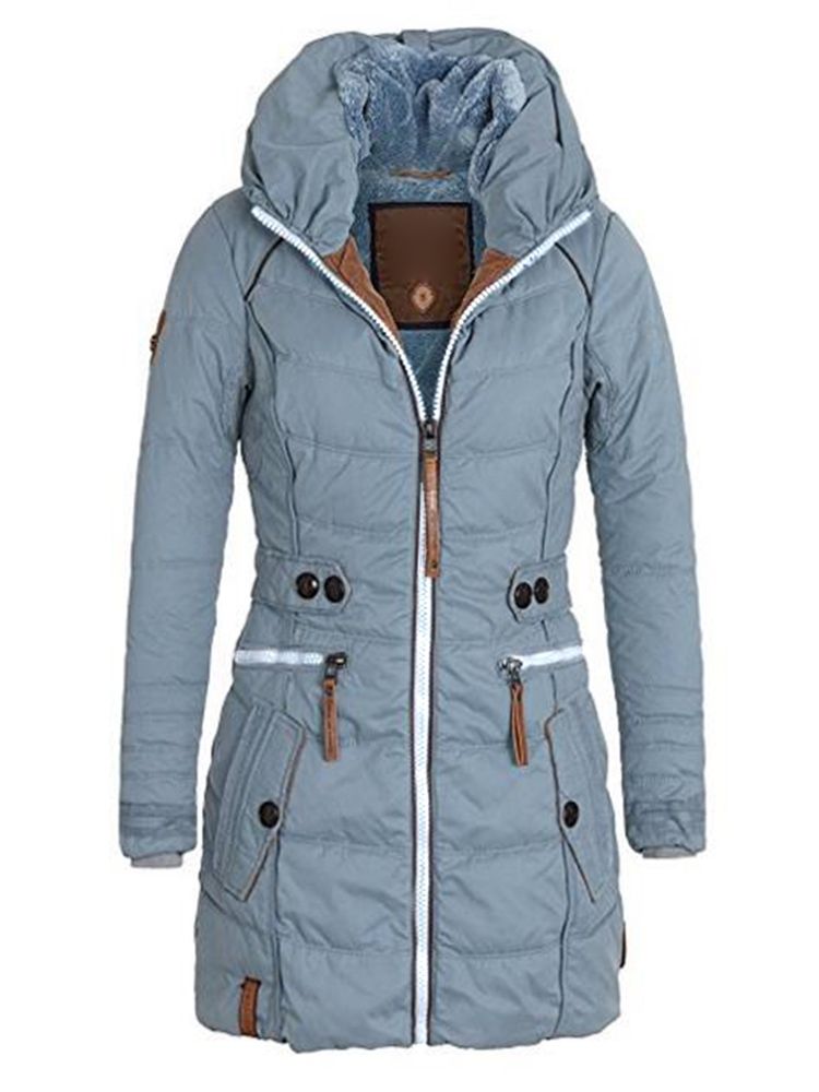 Veste Unie Mi-longue À Col Montant Pour Femme