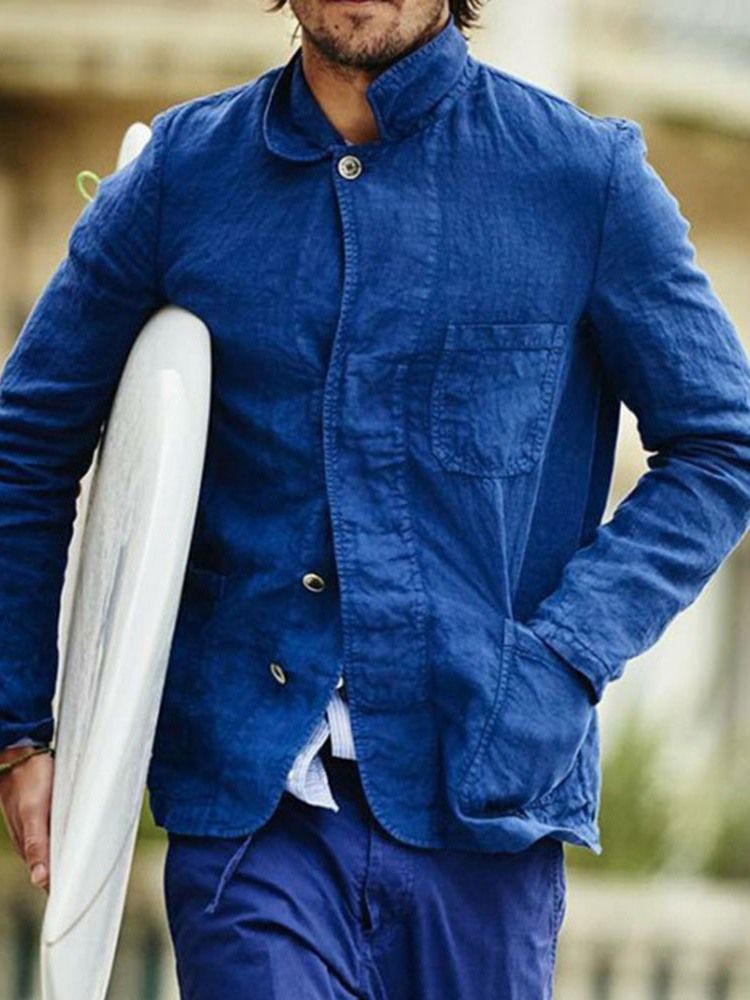 Veste Unie Slim À Boutonnage Simple Avec Poche À Revers Pour Hommes