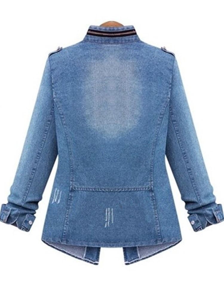 Vêtements D'extérieur En Denim À Manches Longues Et À Poche Zippée Pour Femmes