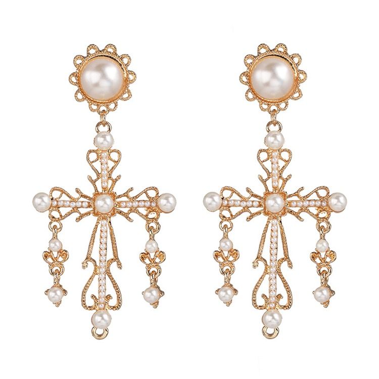 Boucles D'oreilles Pour Femmes En Alliage De Perles Vintage Incrustées