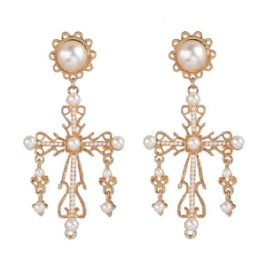 Boucles D'oreilles Pour Femmes En Alliage De Perles Vintage Incrustées