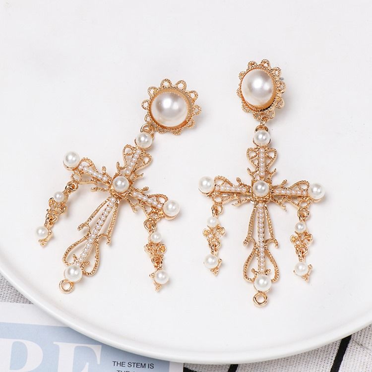 Boucles D'oreilles Pour Femmes En Alliage De Perles Vintage Incrustées