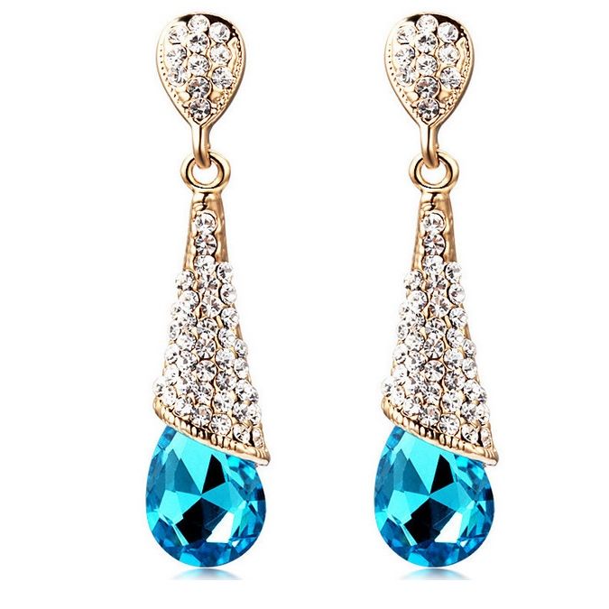 Boucles D'oreilles Gouttes D'eau Longues Avec Strass