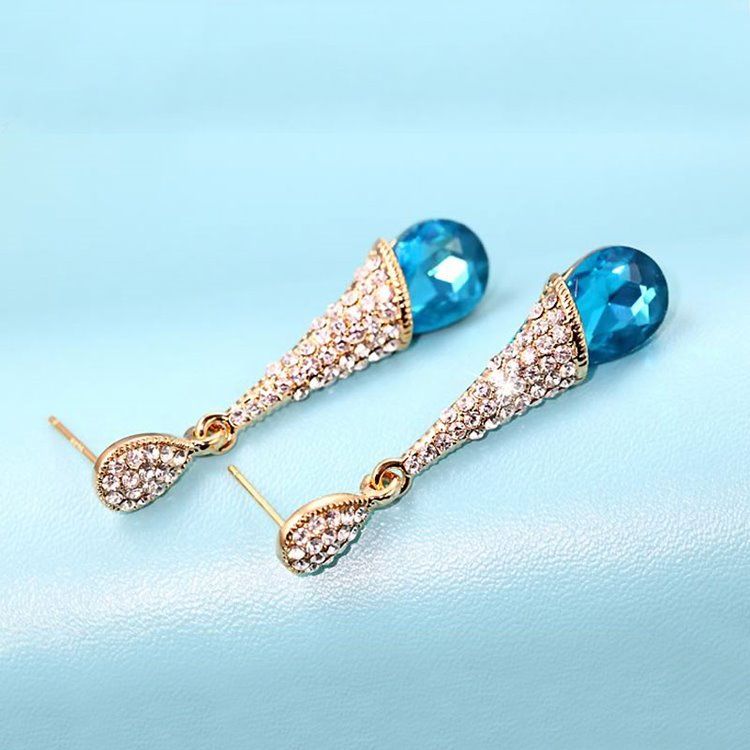 Boucles D'oreilles Gouttes D'eau Longues Avec Strass