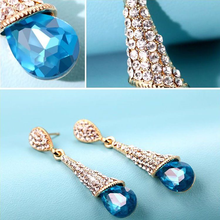 Boucles D'oreilles Gouttes D'eau Longues Avec Strass