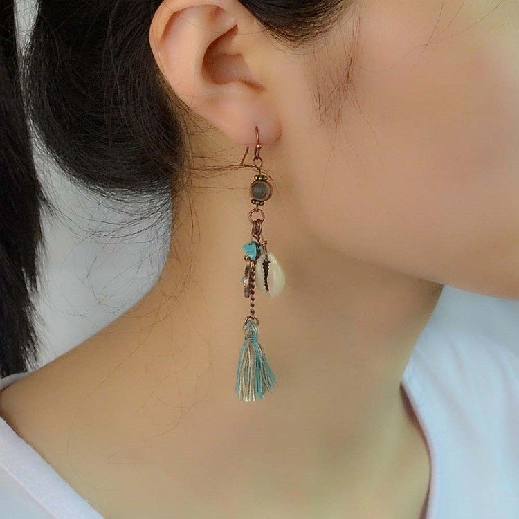 Boucles D'oreilles Pendantes Coquillage Feuille