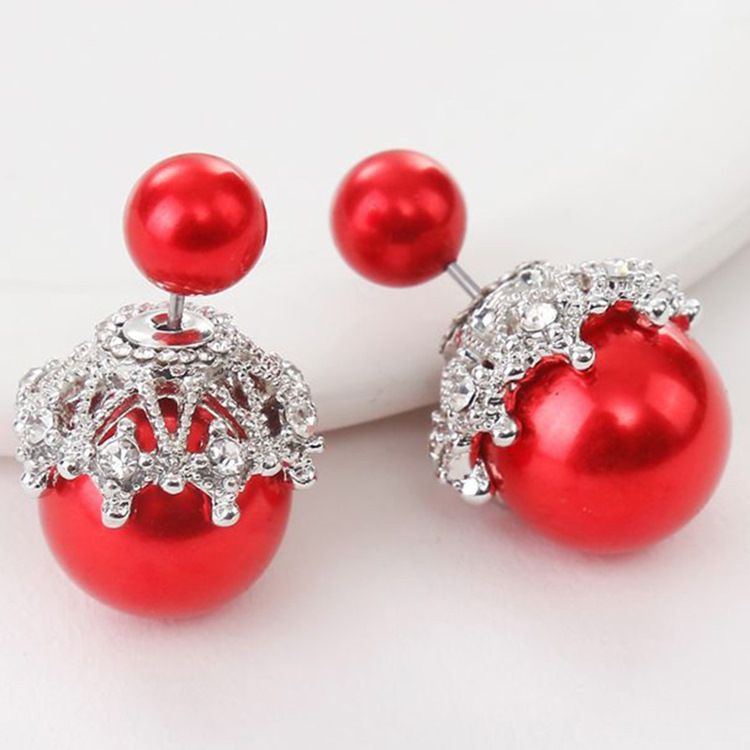 Boucles D'oreilles En Strass Avec Perles Double Face