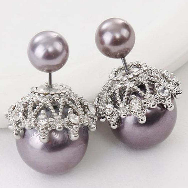 Boucles D'oreilles En Strass Avec Perles Double Face