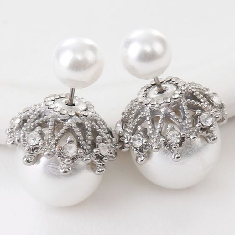 Boucles D'oreilles En Strass Avec Perles Double Face