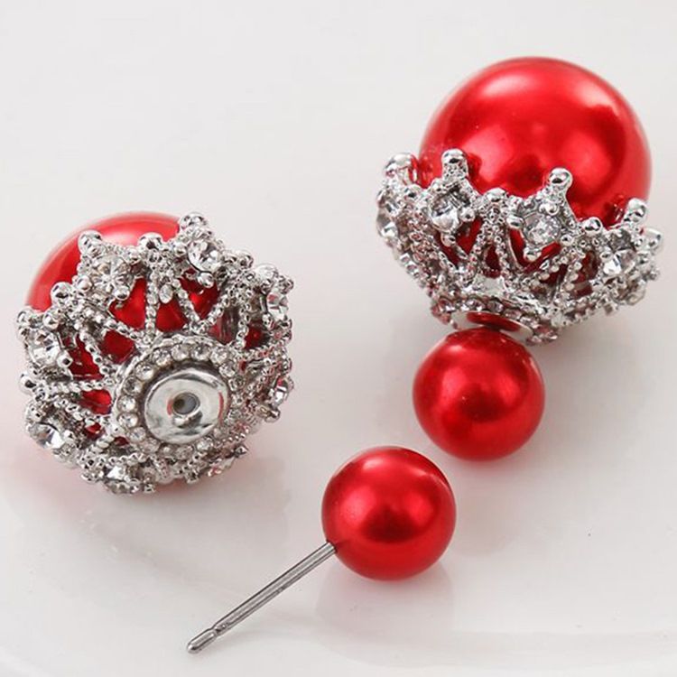 Boucles D'oreilles En Strass Avec Perles Double Face