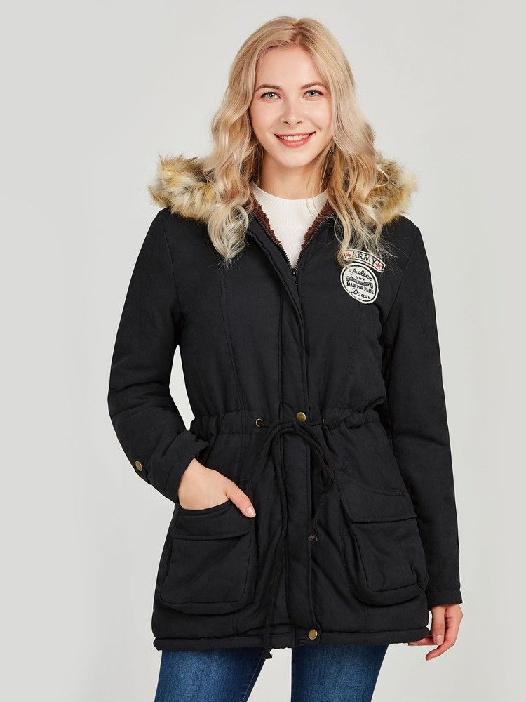 Manteau En Coton À Capuche En Fausse Fourrure Pour Femme