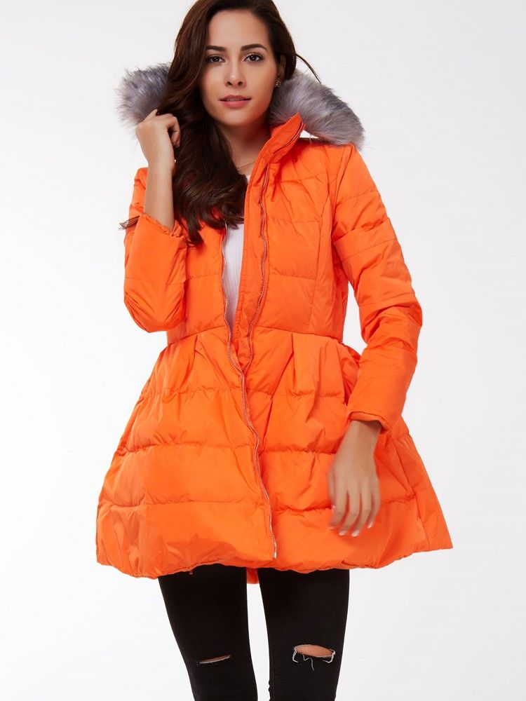 Manteau En Duvet Avec Ceinture Orange Pour Femme