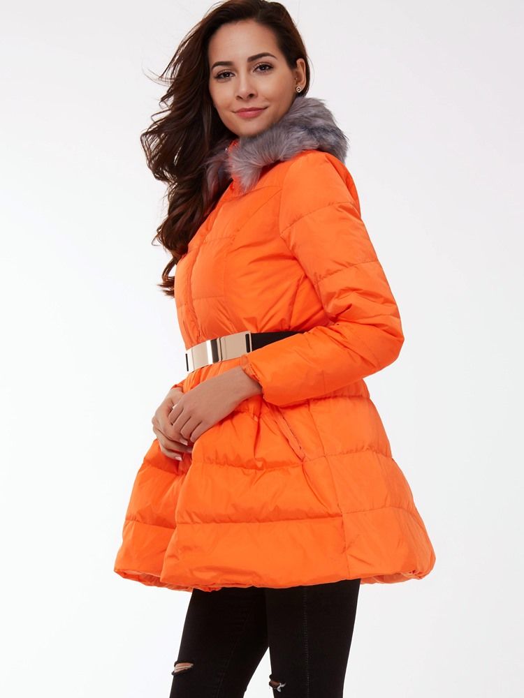 Manteau En Duvet Avec Ceinture Orange Pour Femme