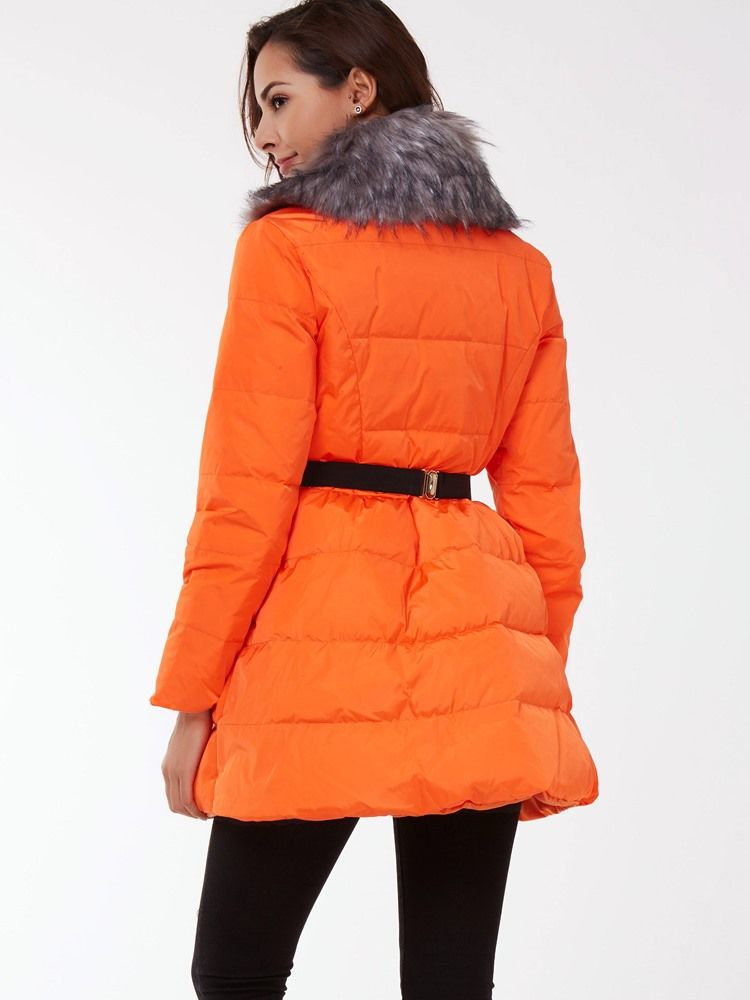 Manteau En Duvet Avec Ceinture Orange Pour Femme