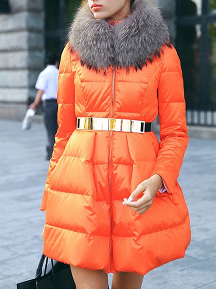 Manteau En Duvet Avec Ceinture Orange Pour Femme