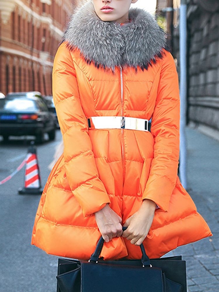 Manteau En Duvet Avec Ceinture Orange Pour Femme