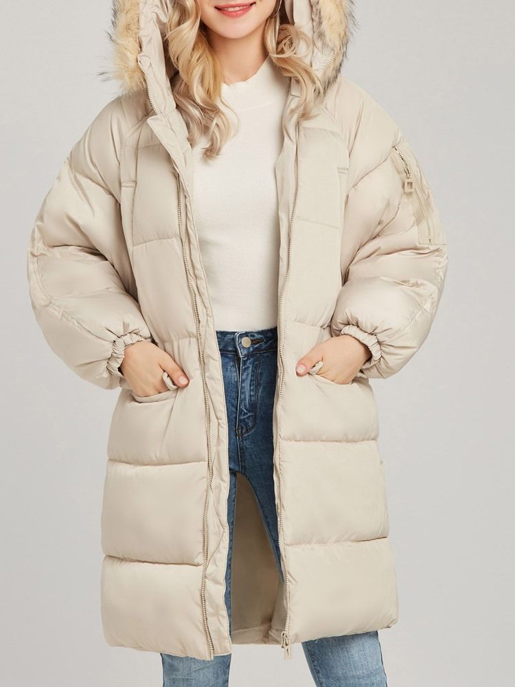 Manteau En Duvet À Capuche Patchwork À Fermeture Éclair Pour Femmes