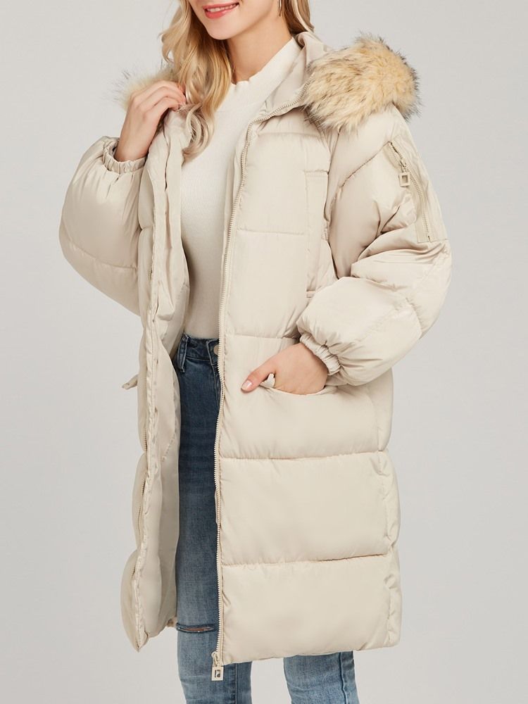 Manteau En Duvet À Capuche Patchwork À Fermeture Éclair Pour Femmes