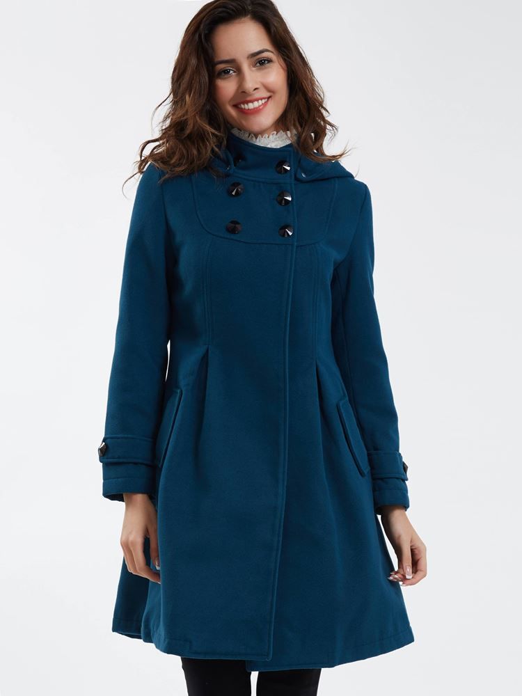 Manteau Élégant À Double Boutonnage À Capuche Pour Femmes