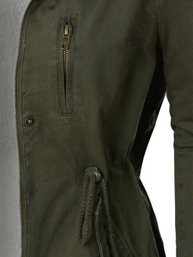 Manteau À Lacets Vert Armée Mince Pour Femmes