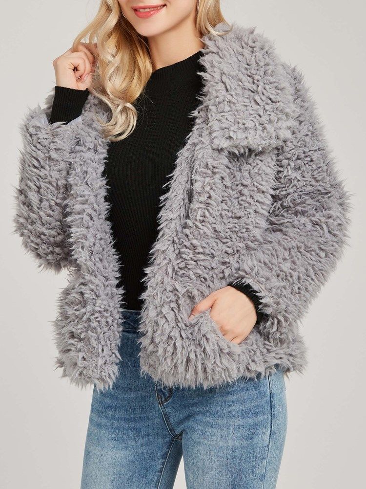 Manteau En Peluche À Manches Longues Et À Revers Pour Femmes