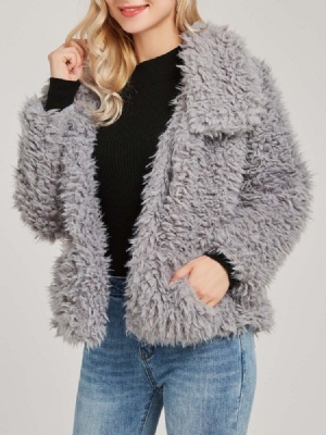 Manteau En Peluche À Manches Longues Et À Revers Pour Femmes