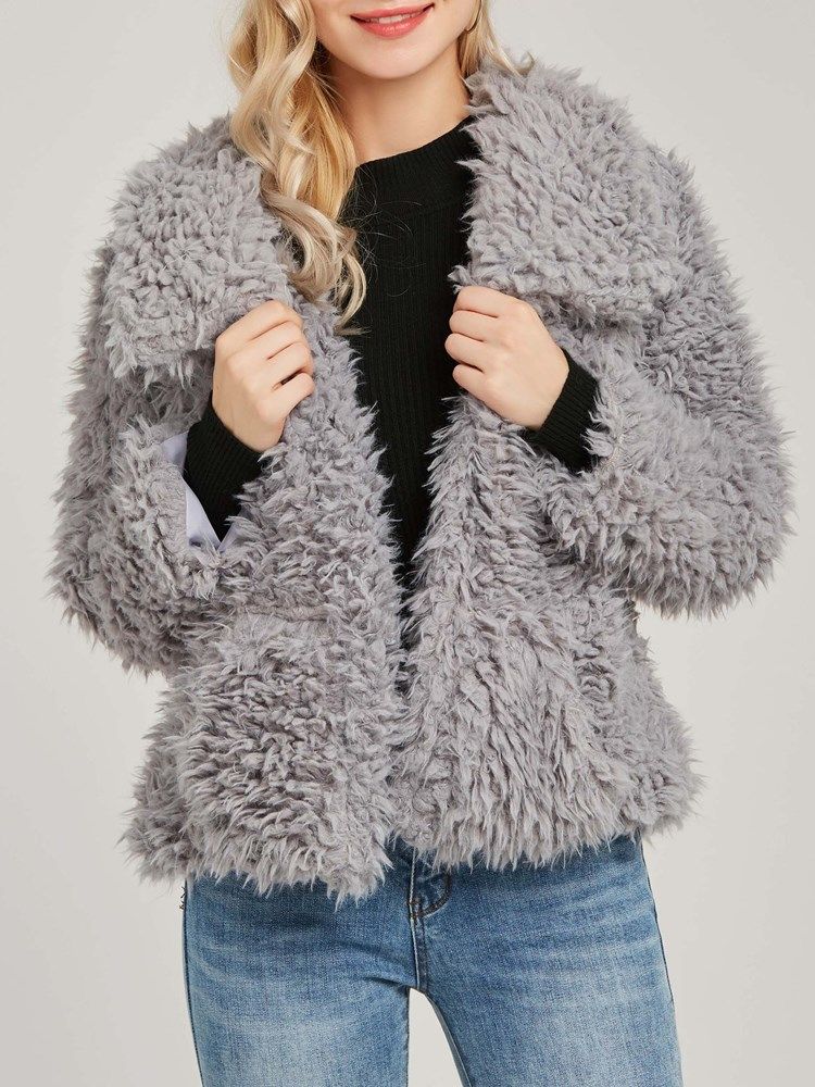 Manteau En Peluche À Manches Longues Et À Revers Pour Femmes