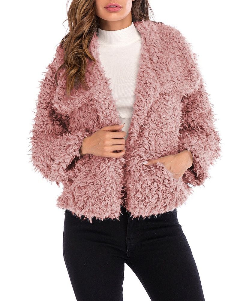 Manteau En Peluche À Manches Longues Et À Revers Pour Femmes