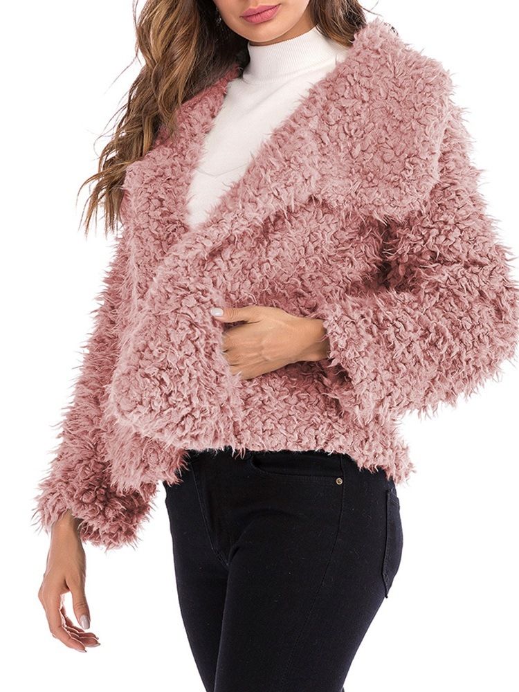 Manteau En Peluche À Manches Longues Et À Revers Pour Femmes