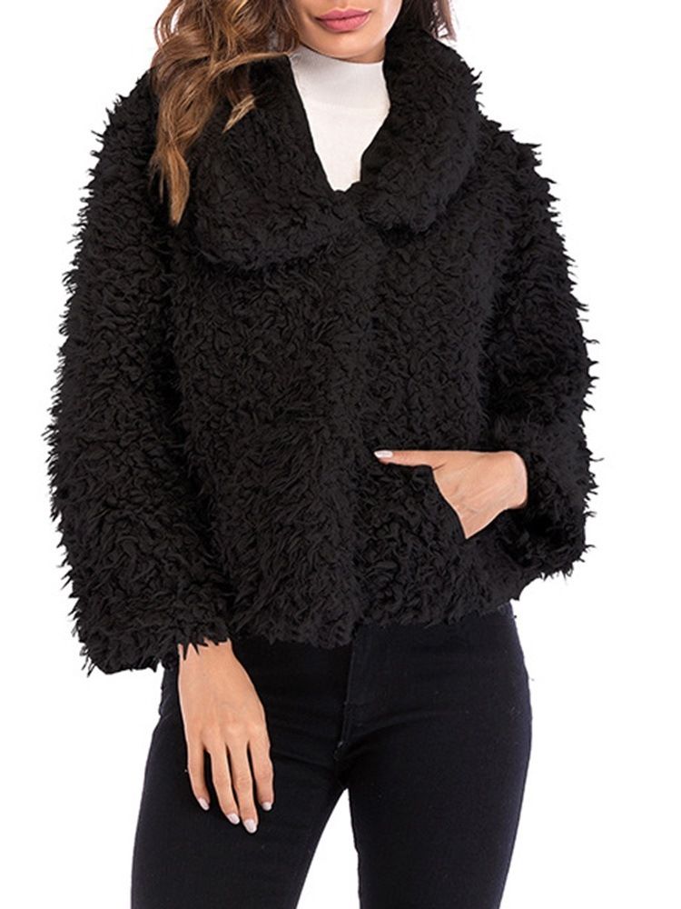 Manteau En Peluche À Manches Longues Et À Revers Pour Femmes