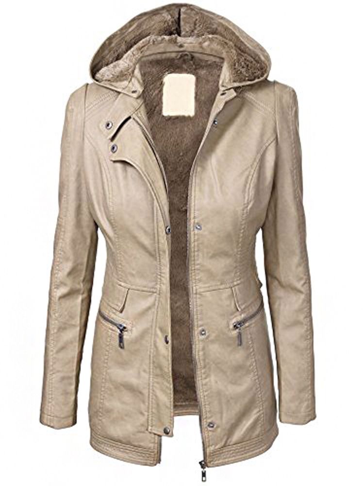 Manteau En Similicuir Chaud Et Épais Pour Femme