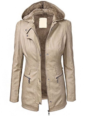 Manteau En Similicuir Chaud Et Épais Pour Femme