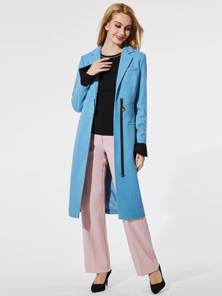 Manteau Slim Uni À Poche Zippée Pour Femme