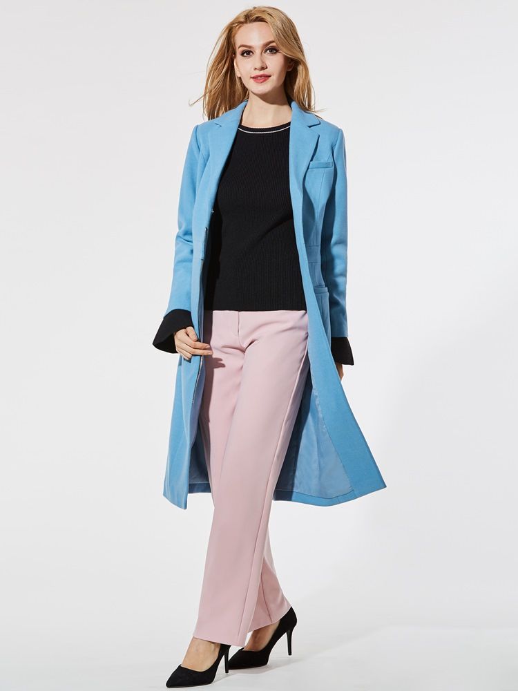 Manteau Slim Uni À Poche Zippée Pour Femme