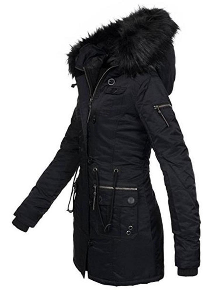 Manteau Uni Mi-long À Capuche Mince Pour Femme